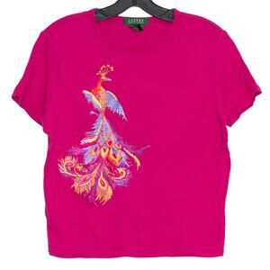 Lauren Ralph Lauren Top Peacock Embroidered Boho Festival Glam Pink Size Medium